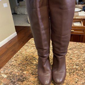 Tall Ugg Brown Leather Boots Stacked Heel